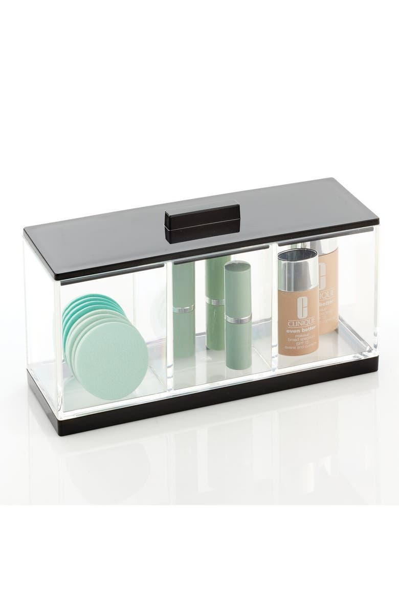 mDesign Cosmetic Divided Organizer Canister Box, 3 Sections and Lid, Alternate, color,