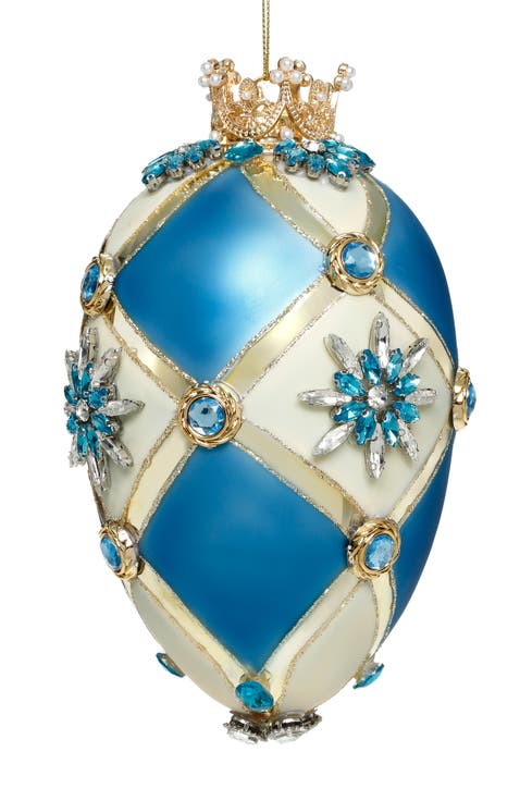 Faberge Jewel Egg Ornament , Blue/Ivory