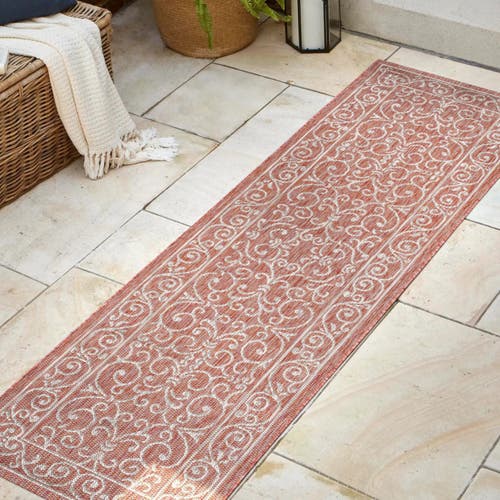 Jonathan Y Charleston Vintage Filigree Textured Weave Indoor/outdoor Area Rug In Red/beige