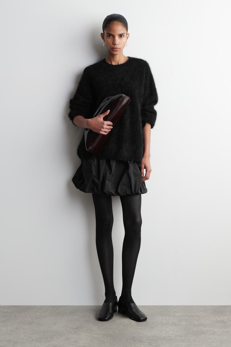 Bubble-Hem Mini Skirt, Main, color, BLACK