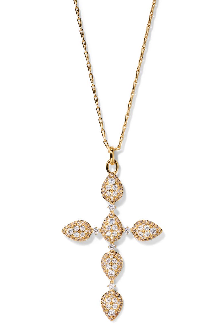 Crushed Halo Cross Pendant Necklace, Main, color, GOLD
