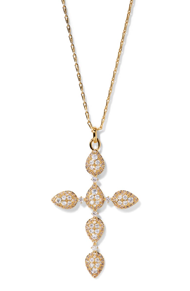 Nadri Crushed Halo Cross Pendant Necklace, Main, color, Gold