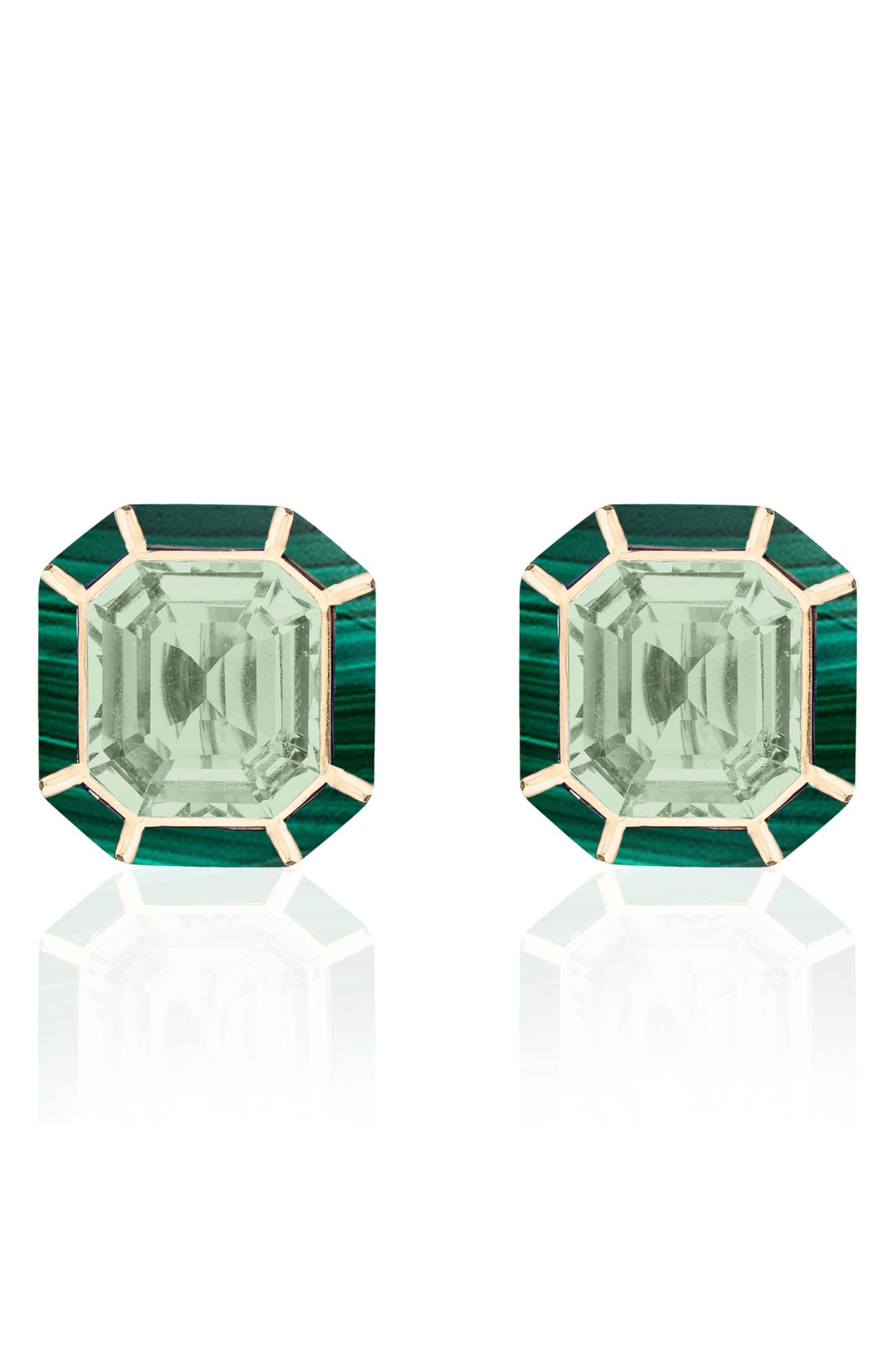 Goshwara Mélange Emerald-cut Stud Earrings In Green