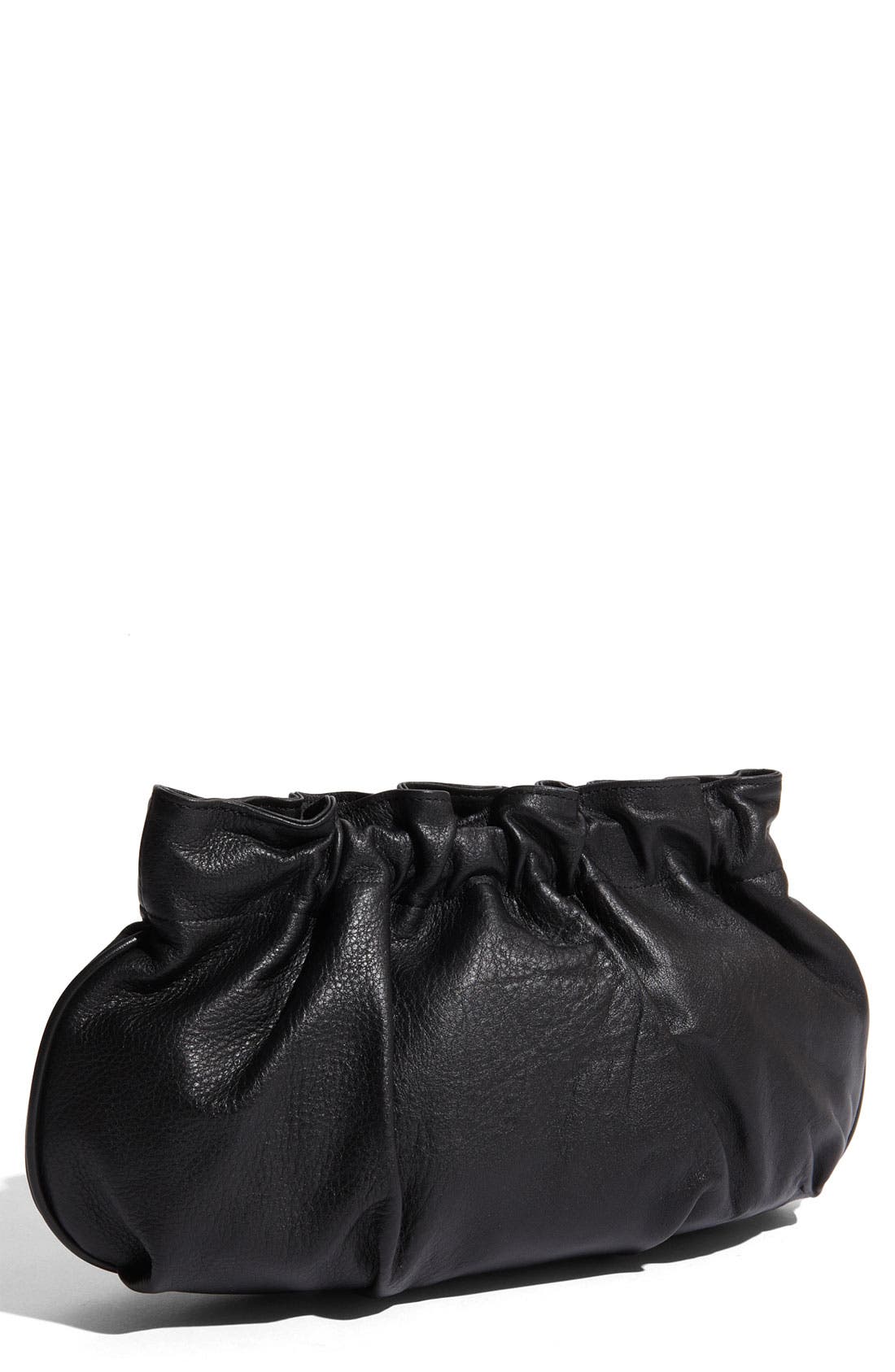 Gathered Metallic Leather Clutch, Main, color, BLACK NAPPA