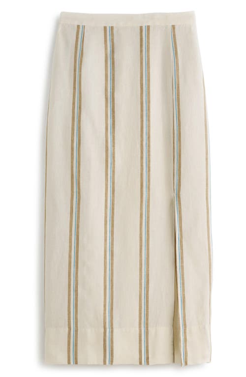 Madewell Stripe Linen Column Skirt In Olive Surplus