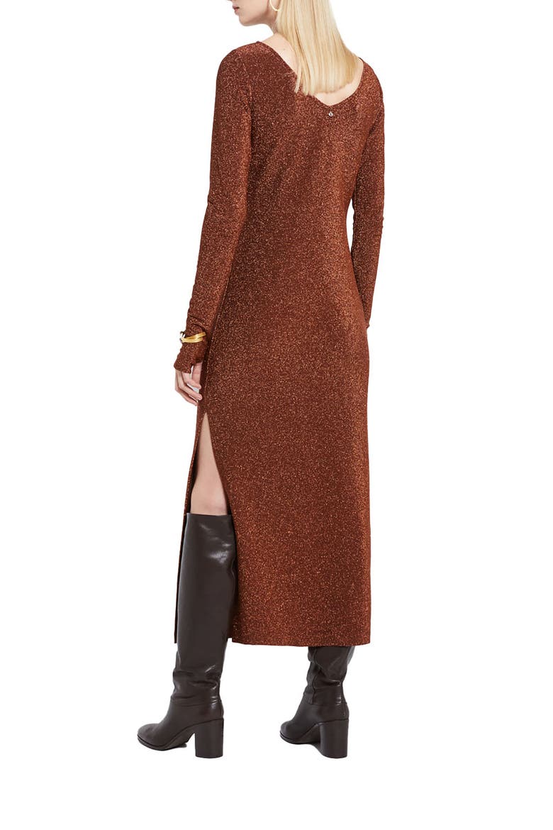 Viscose Long Dress With Lurex, Alternate, color, Metallic Rust
