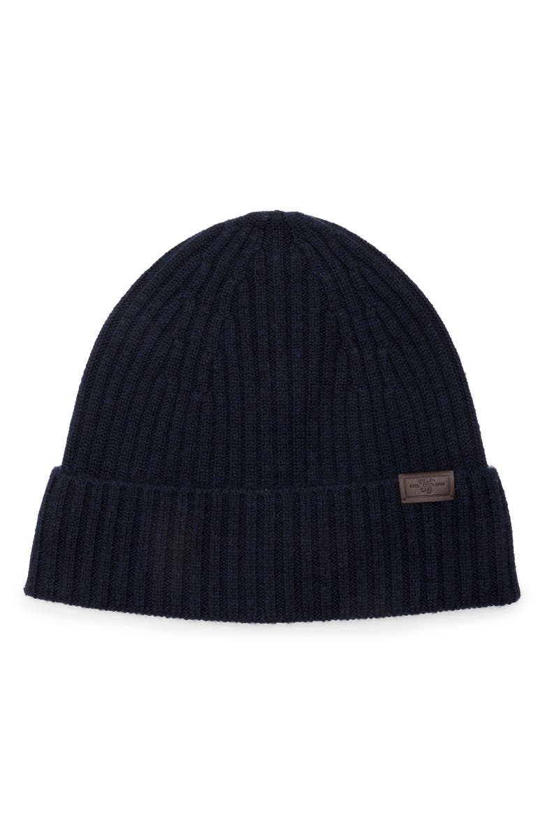 Hickey Freeman Merino Wool Rib Knit Beanie, Main, color, Navy