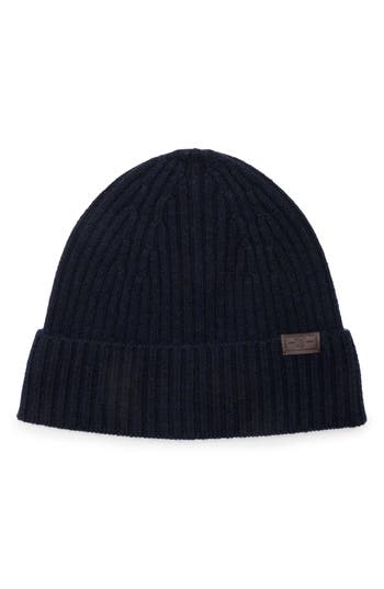 Hickey Freeman Merino Wool Rib Knit Beanie In Black