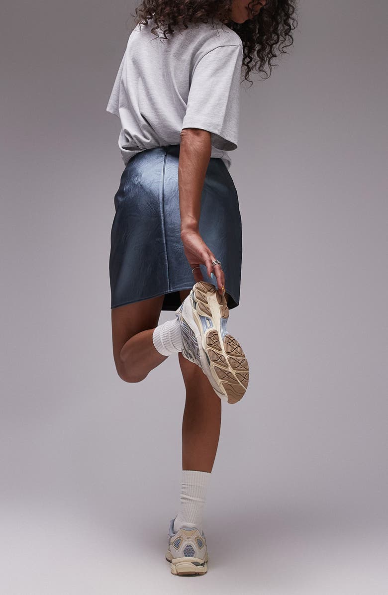 Topshop Pieced Faux Leather Miniskirt, Alternate, color, 