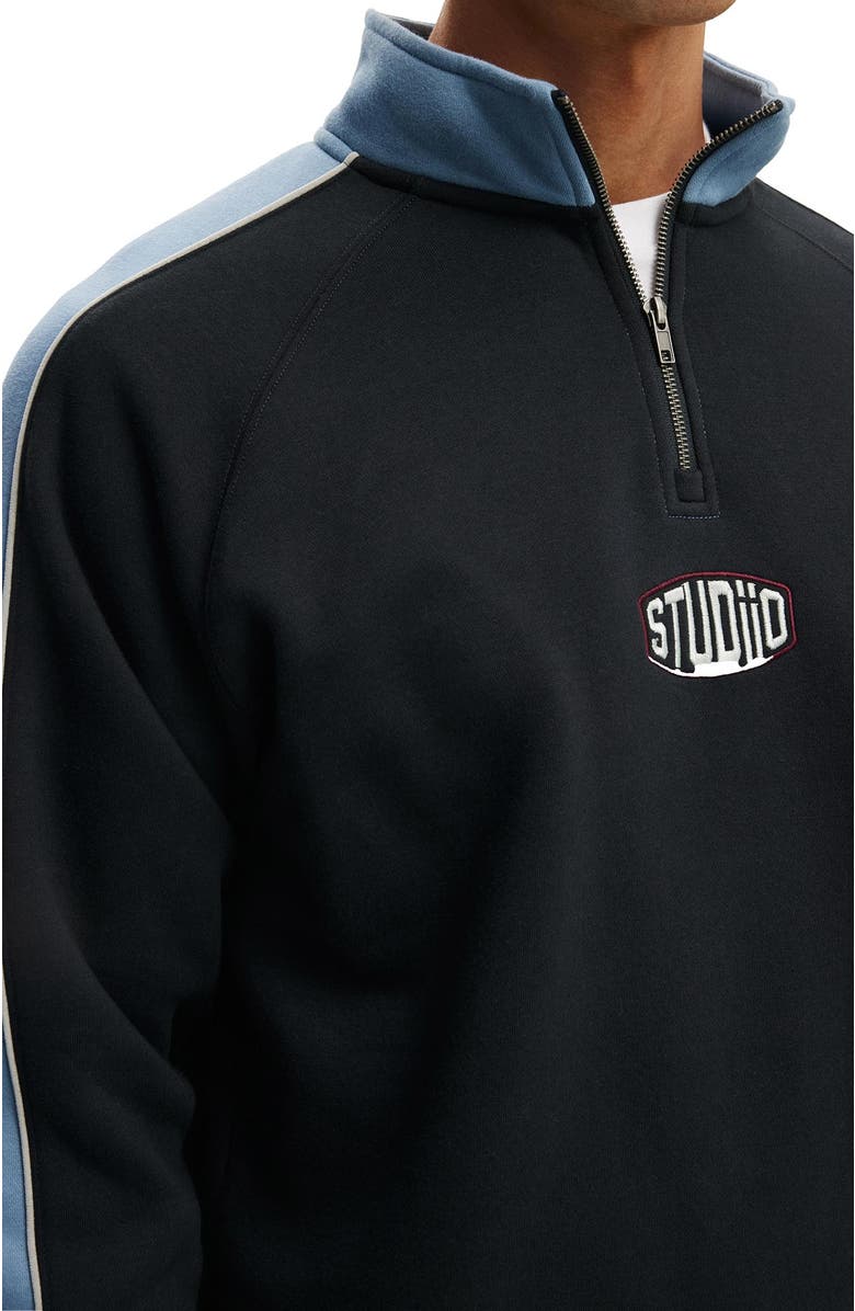 Cotton On Men's Graphic 1/4 Zip Fleece, Alternate, color, Washed Black Studio