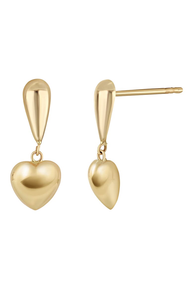 14K Gold Heart Drop Earrings, Main, color, 14KY