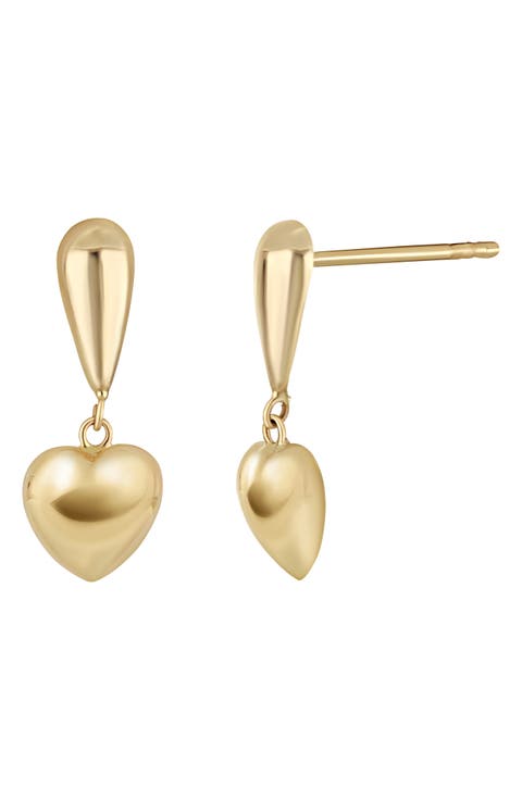 14K Gold Heart Drop Earrings