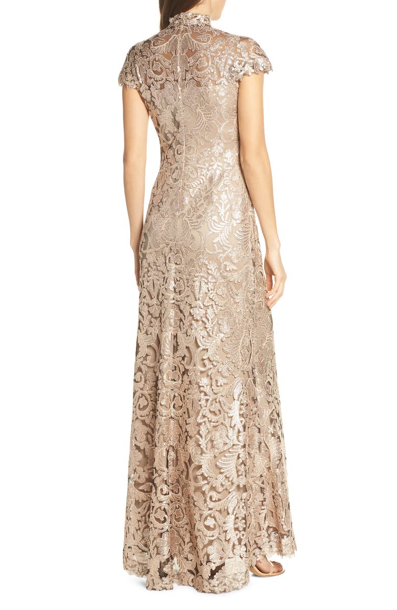 Tadashi Shoji Sequin Embroidered Mesh Gown, Alternate, color,