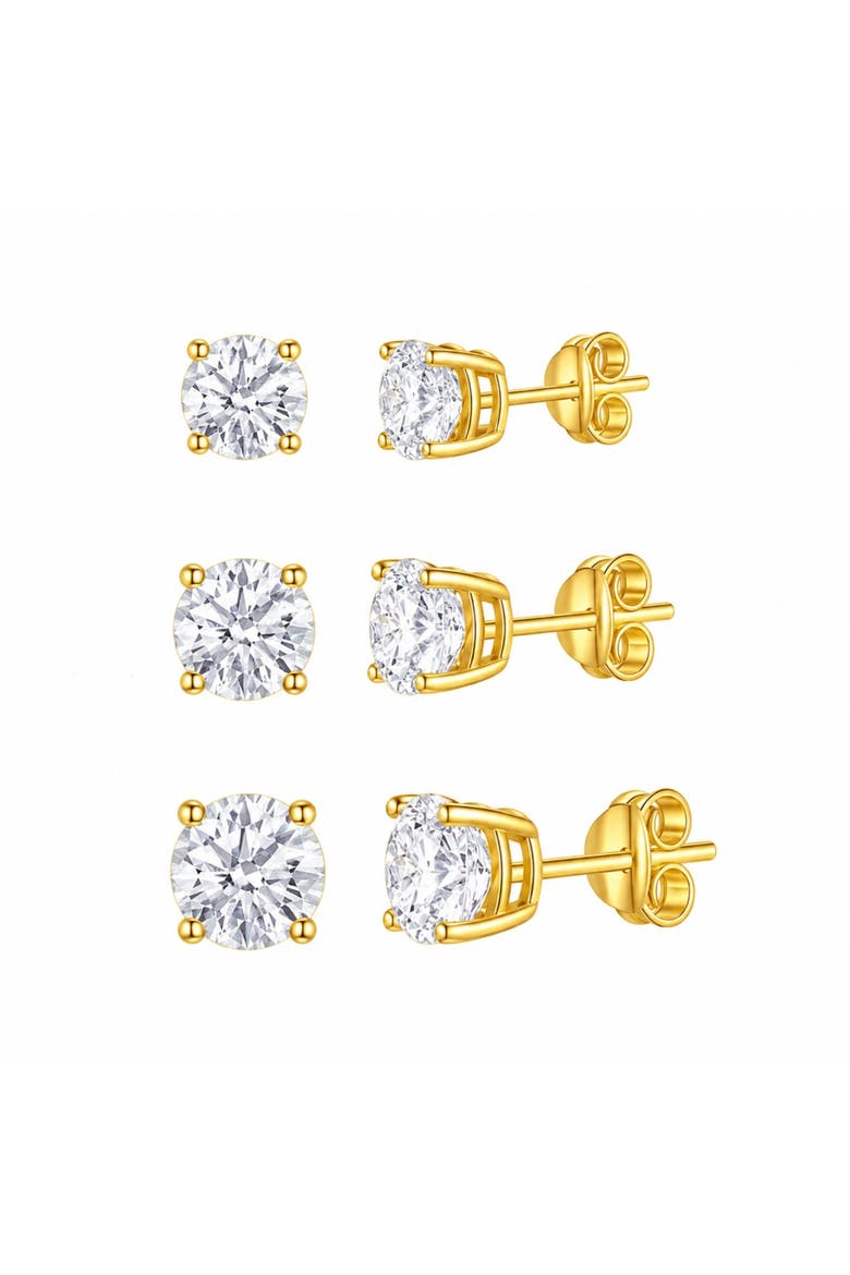Set Of 3 Gold Flashed Sterling Silver Stud Earrings, Main, color, Gold