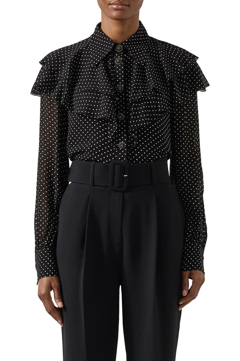 Margaux Ruffle Shirt, Main, color, BLACK MULTI