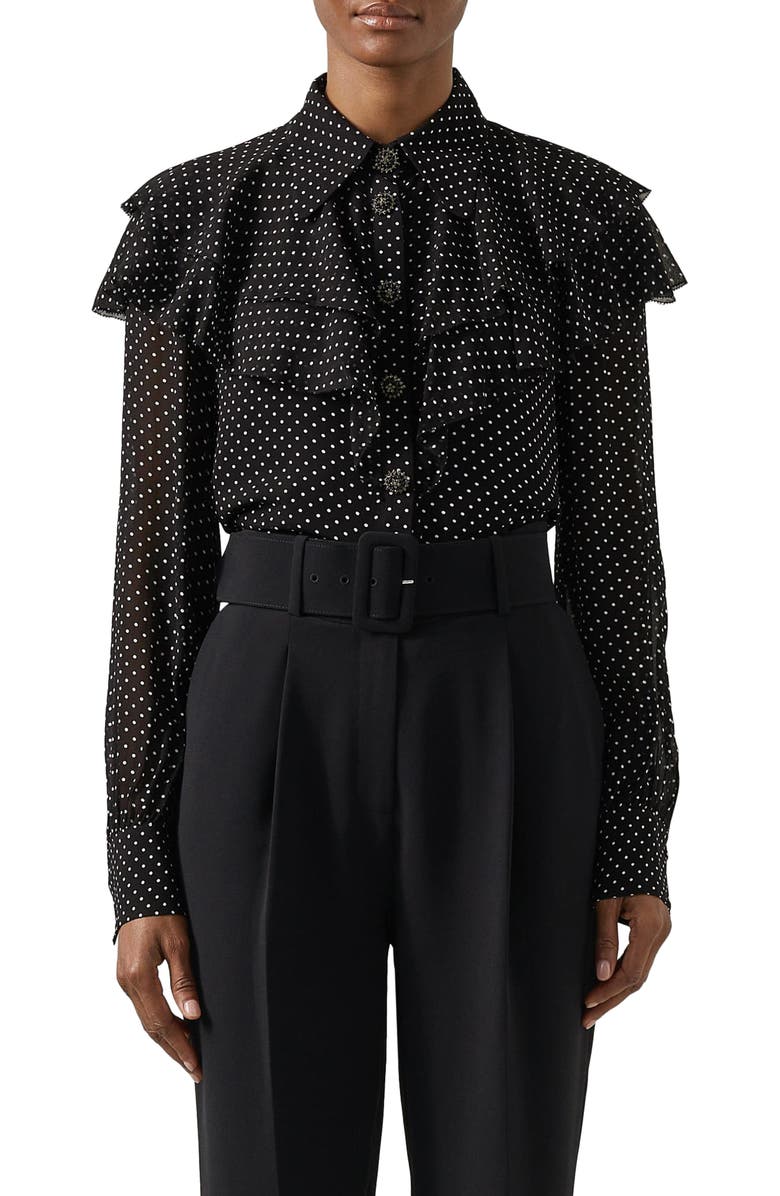 LK Bennett Margaux Ruffle Shirt, Main, color, 
