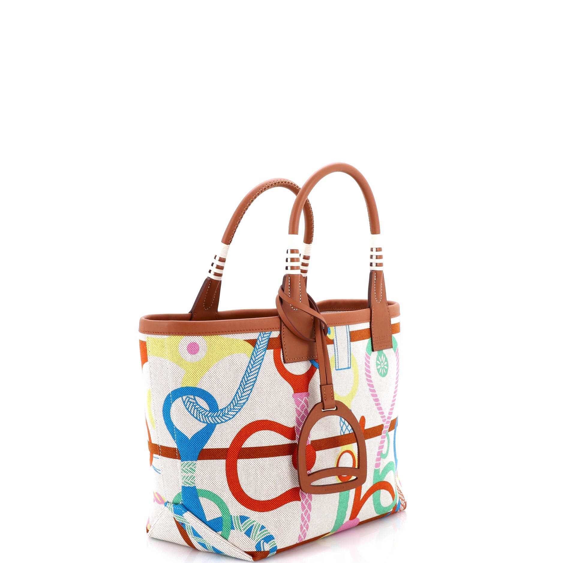 Pre-Owned Hermes Sac Steeple Tote Printed Toile with Leather 25, Alternate, color, Gold