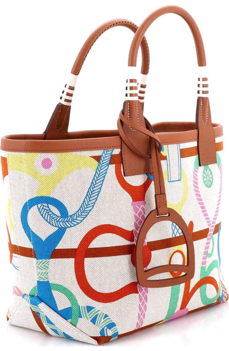 Pre-Owned Hermes Sac Steeple Tote Printed Toile with Leather 25, Alternate, color, Gold