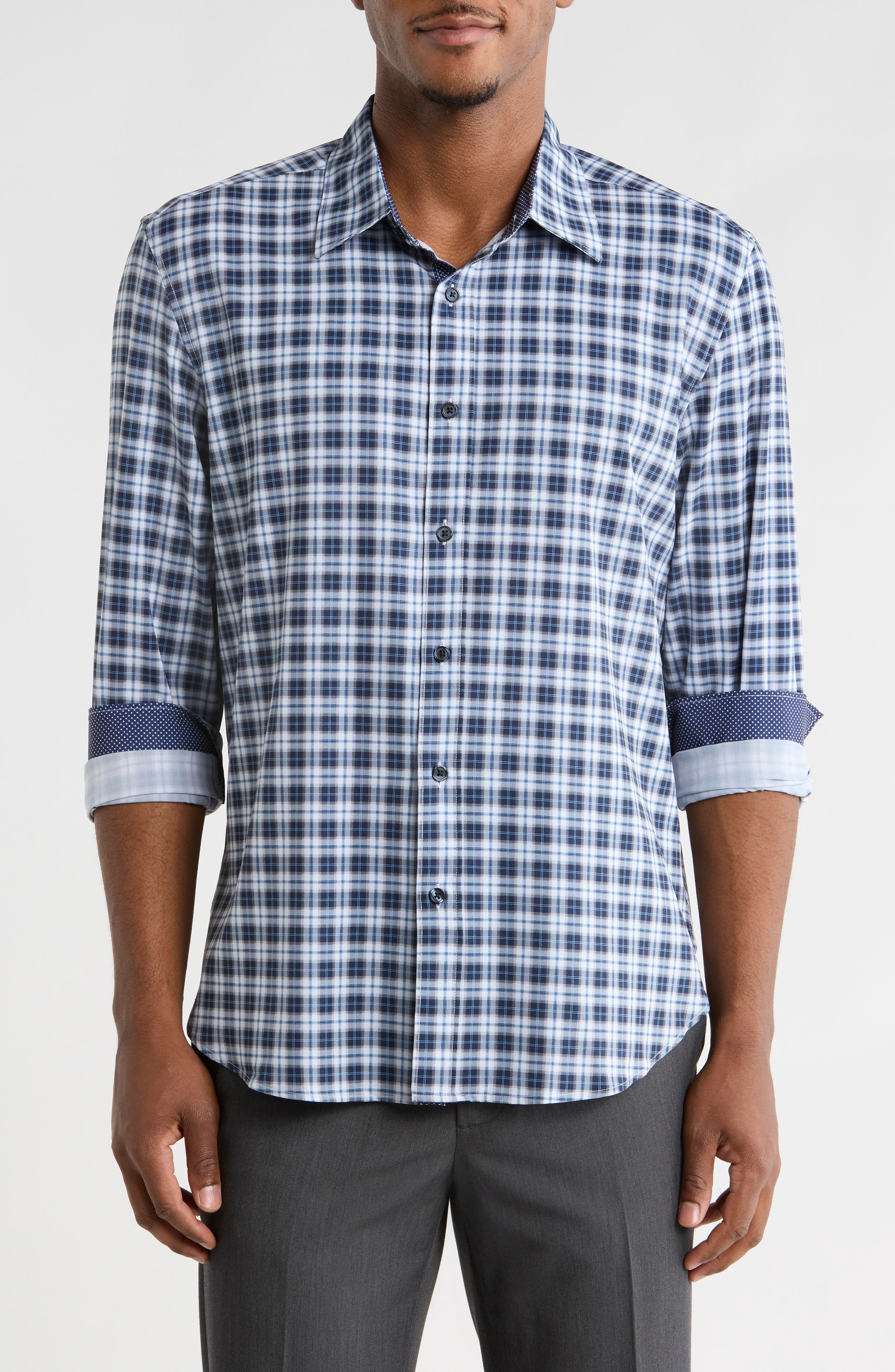 CONSTRUCT Slim Fit Plaid 4-Way Stretch Button-Up Shirt