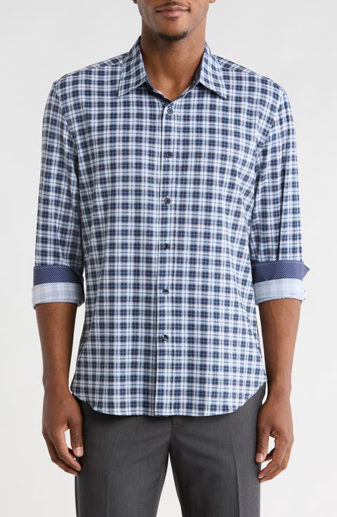 Slim Fit Plaid 4-Way Stretch Button-Up Shirt