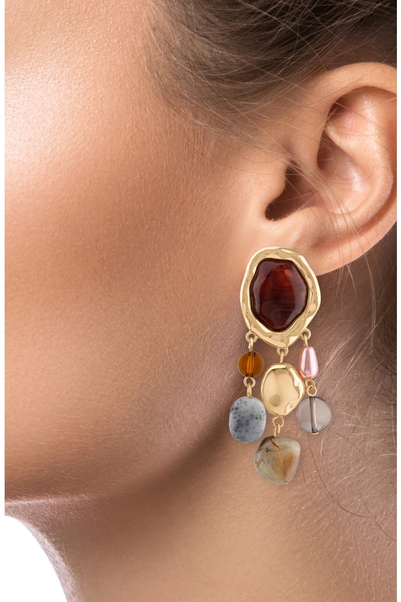 Pebbled Mixed Stone Statement Drop Earrings, Alternate, color, MULTI/ GOLD