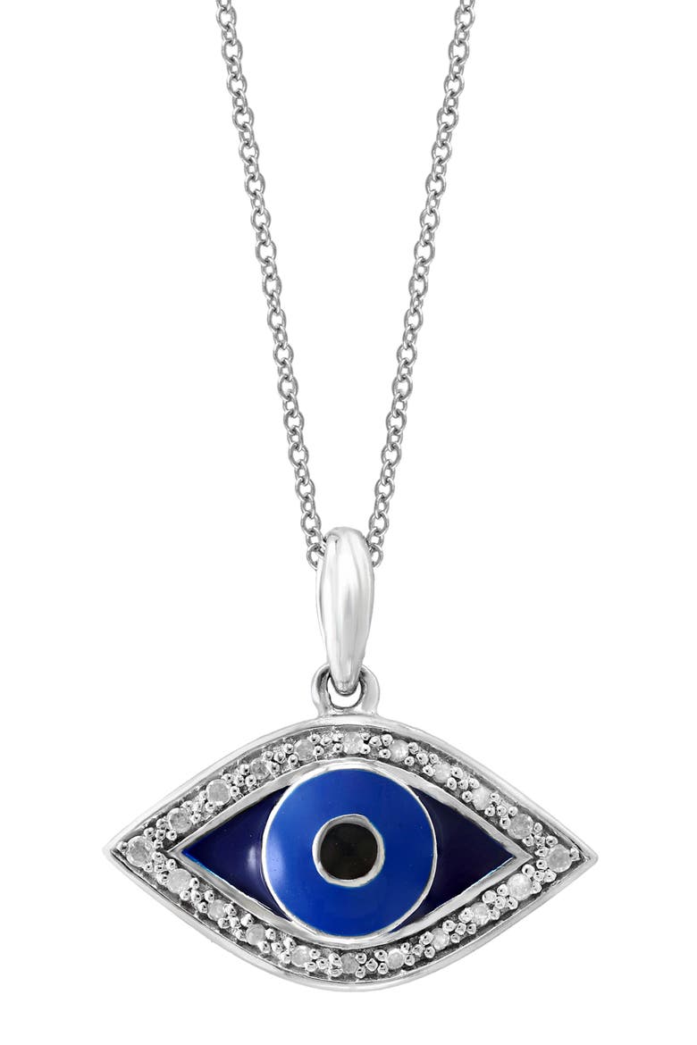 Sterling Silver Diamond Evil Eye Pendant Necklace, Alternate, color, BLUE