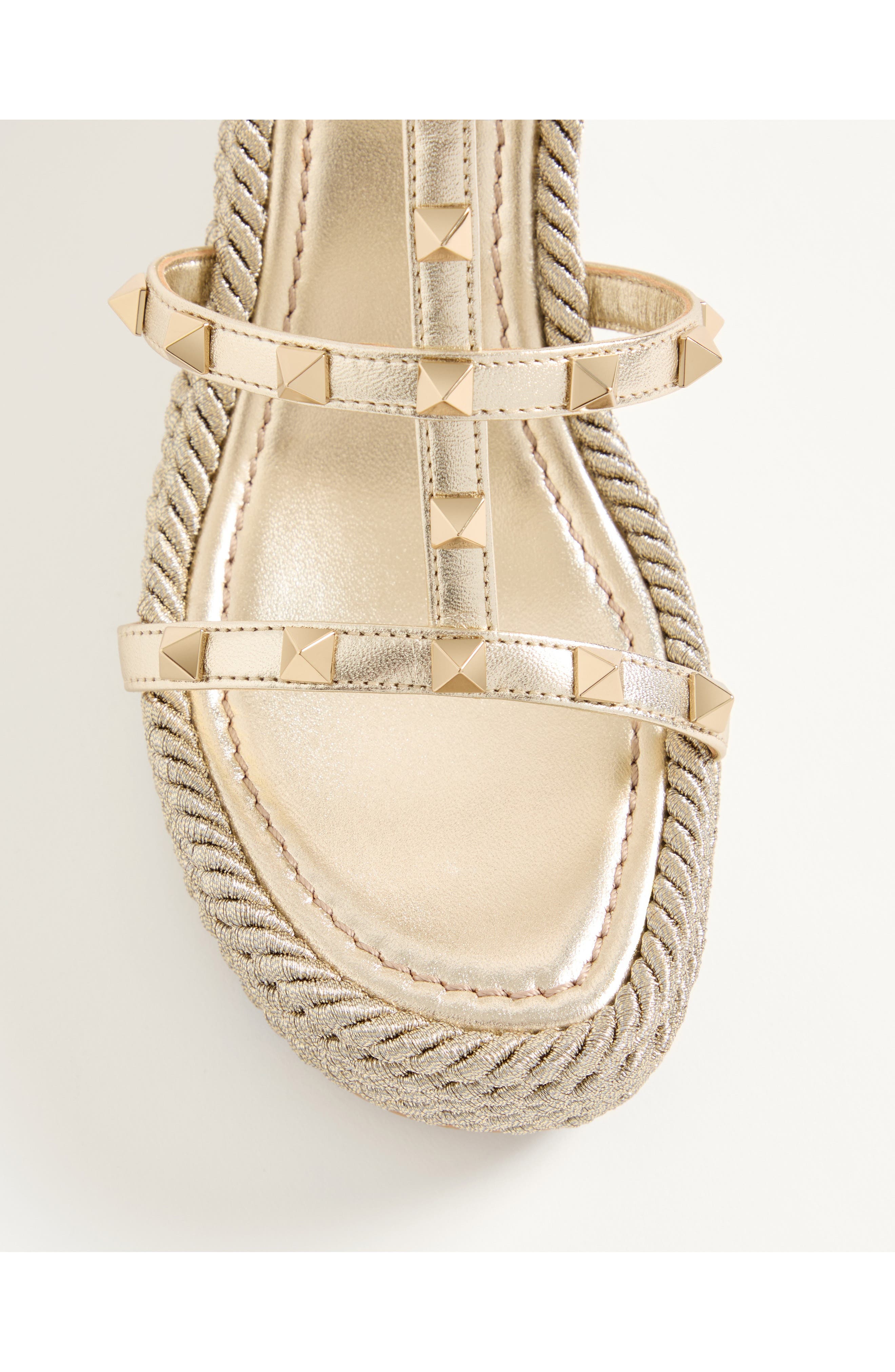 Valentino Rockstud Espadrille Wedge Sandal, Alternate, color, Platino
