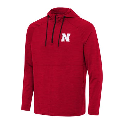 Men's Antigua Heather Red Nebraska Huskers Spikes Quarter-Zip Hoodie