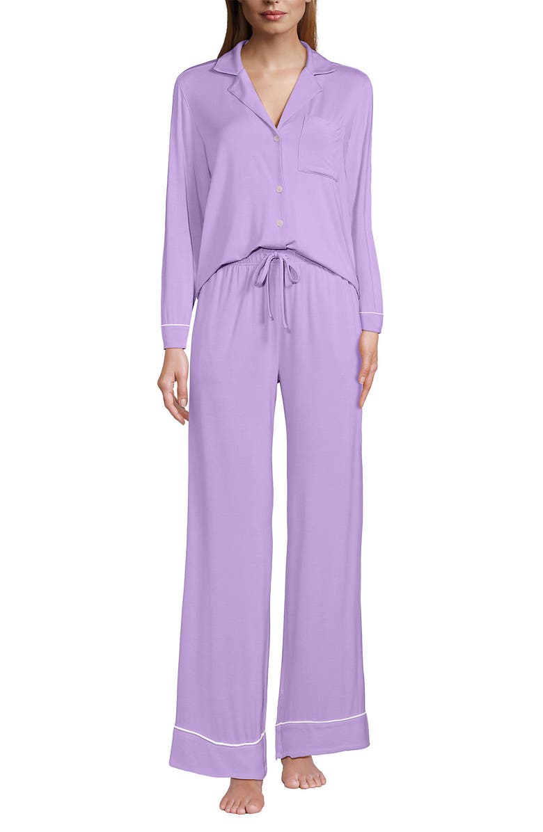Lands' End Cooling 2 Piece Pajama Set - Long Sleeve Top and Pants, Main, color, Lilac Petal