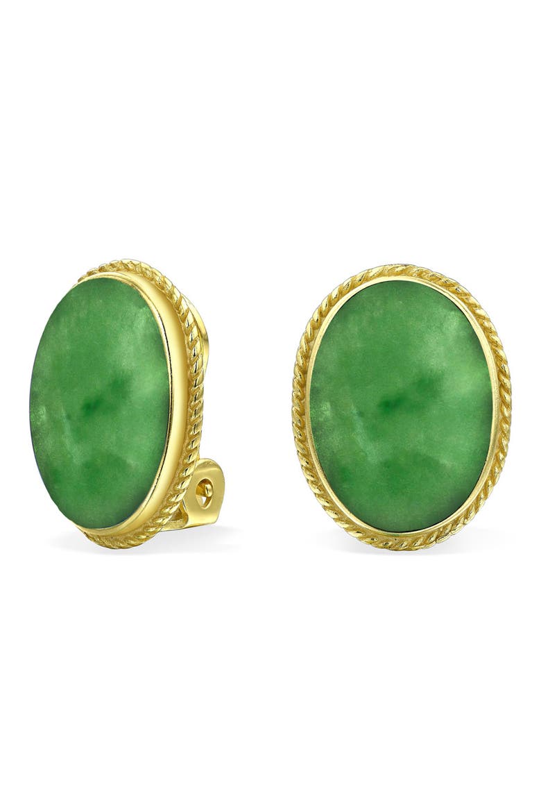 Gold Plated Sterling Silver Oval Cabochon Clip-On Stud Earrings, Alternate, color, GREEN