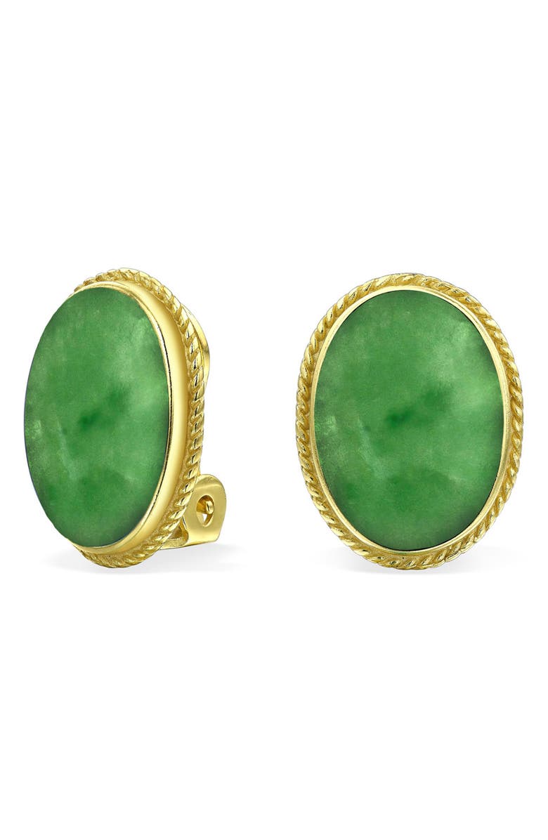 BLING JEWELRY Gold Plated Sterling Silver Oval Cabochon Clip-On Stud Earrings, Alternate, color, 
