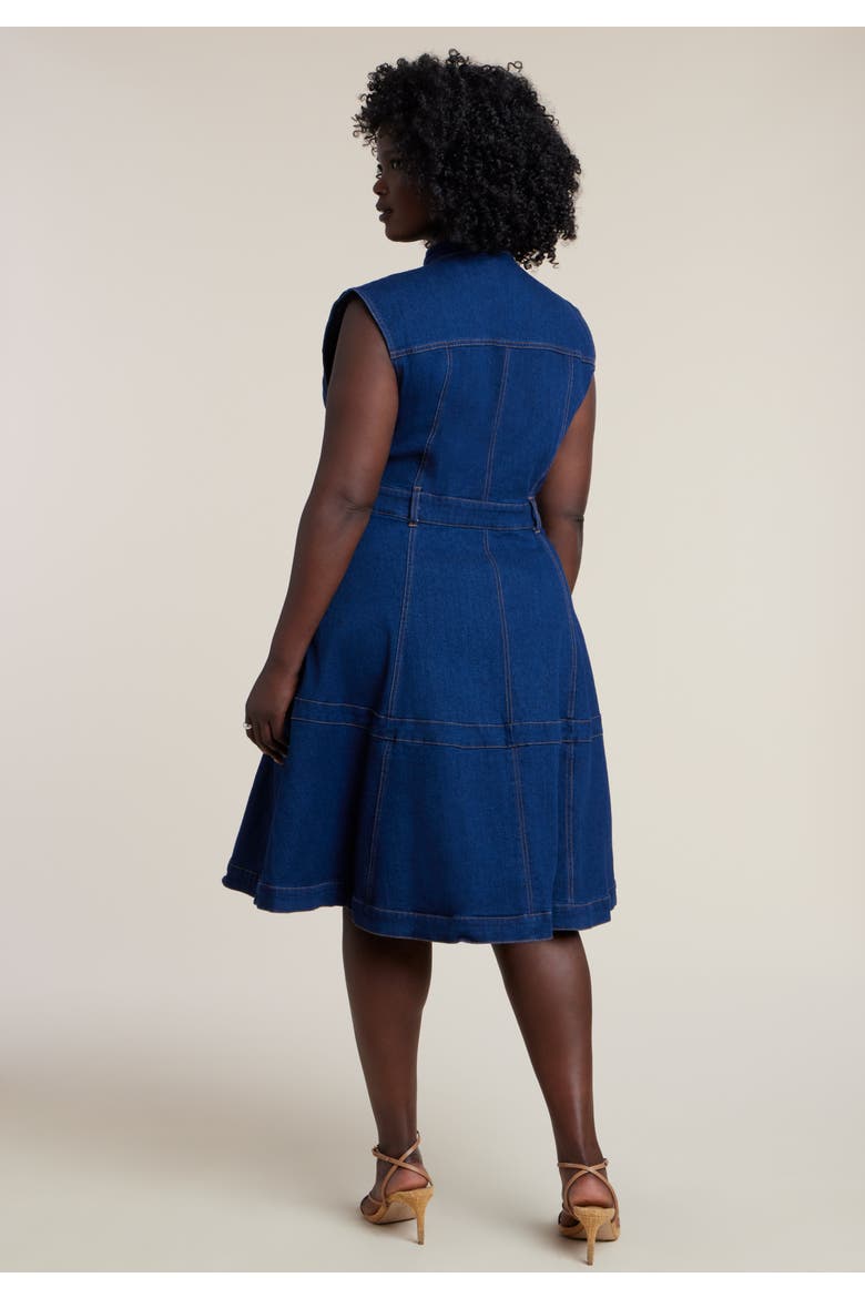 Denim Fit & Flare Midi Dress, Alternate, color, DARK WASH