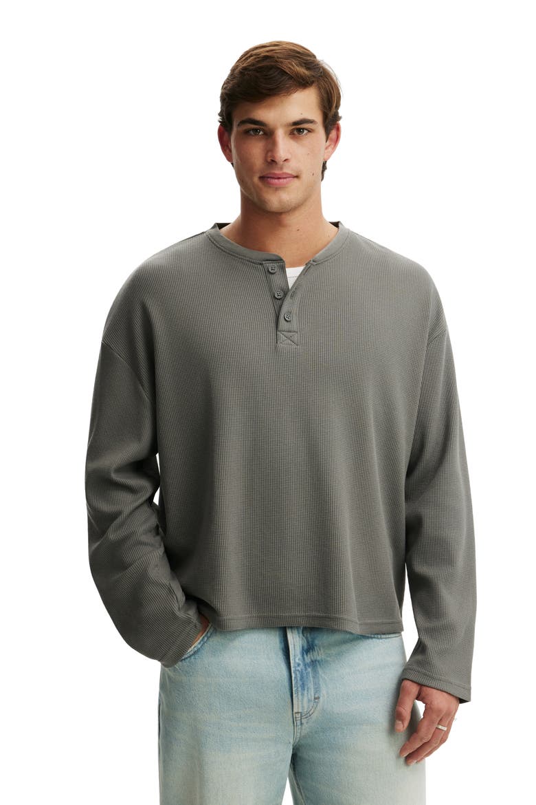 Men's Relaxed Fit Textured Henley Long Sleeve, Main, color, Slate Stone Waffle