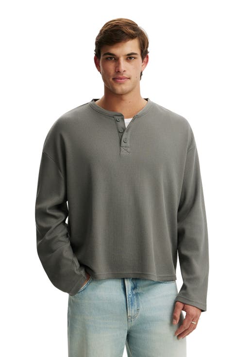 Men's Relaxed Fit Textured Henley Long Sleeve