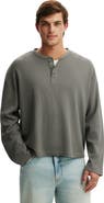 Cotton On Men's Relaxed Fit Textured Henley Long Sleeve
