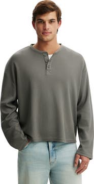 Cotton On Men's Relaxed Fit Textured Henley Long Sleeve