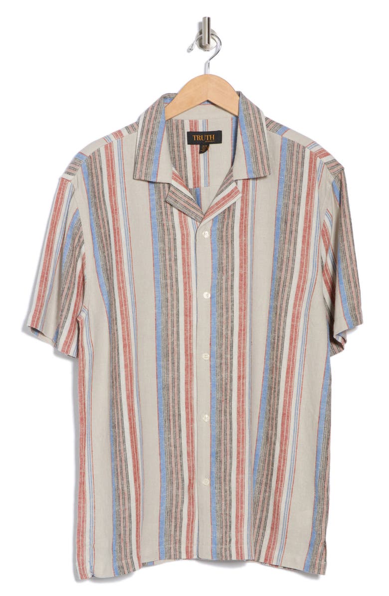 TRUTH Stripe Linen Blend Camp Shirt, Alternate, color, Multi Wide Barcode Stripe