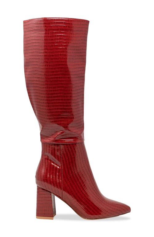 Chase & Chloe Chase And Chloe Croc Embossed Knee High Boot In Red