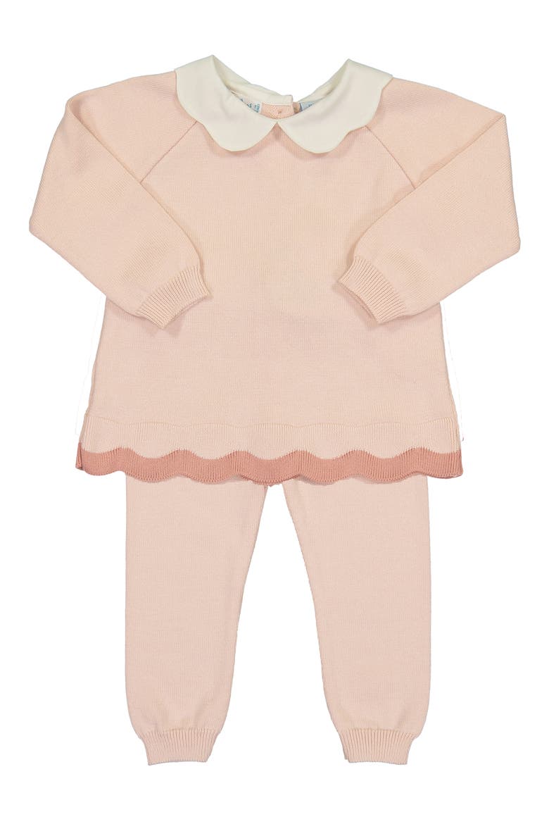 Scalloped Cotton Sweater & Pants Set, Main, color, BLUSH