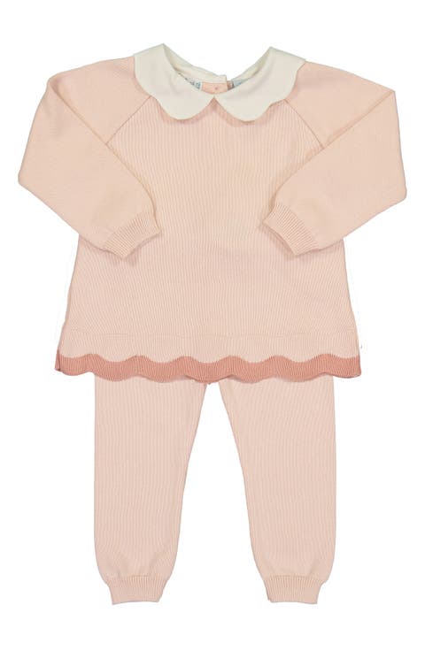 Scalloped Cotton Sweater & Pants Set (Baby)