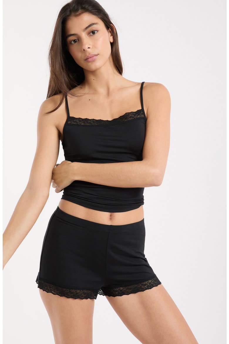 Kitty Lace Trim Shorts, Alternate, color, BLACK