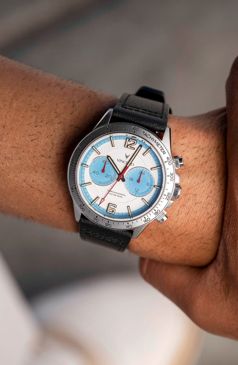 Vincero The Apex Chronograph Leather Strap Watch, 42mm, Alternate, color, Skyfire