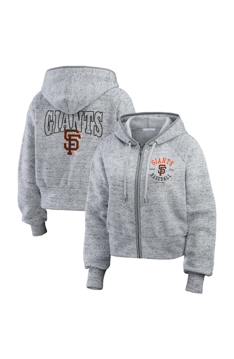 WEAR by Erin Andrews Women's WEAR by Erin Andrews  Heather Gray San Francisco Giants Speckled Fleece Cropped Full-Zip Hoodie, Main, color, 
