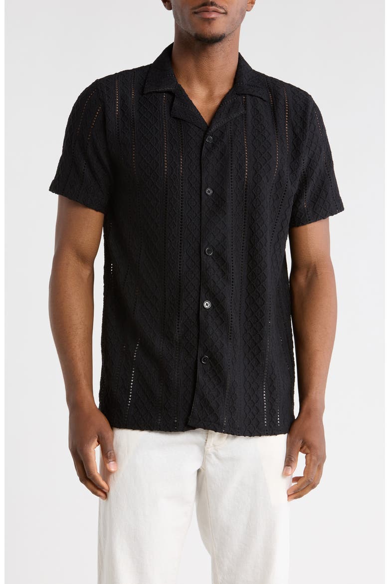 Modern Fit Textured Camp Shirt, Main, color, CHARCOAL