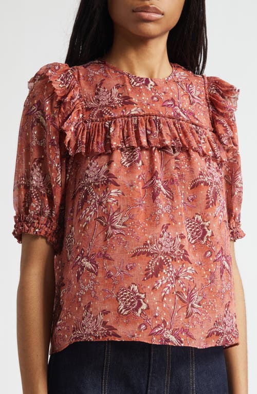 Ulla Johnson Jodie Puff Sleeve Floral Top In Brown