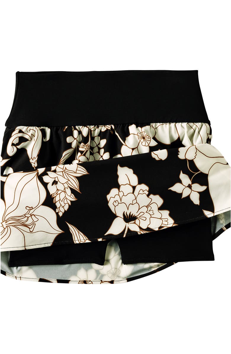Lands' End Plus Size Pinchless Mini Swim Skort, Alternate, color, Black/Egret Lilies