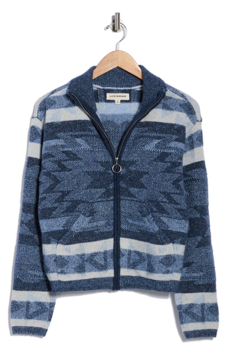 Lucky Brand Pattern Full Zip Sweater, Alternate, color, Navy Combo