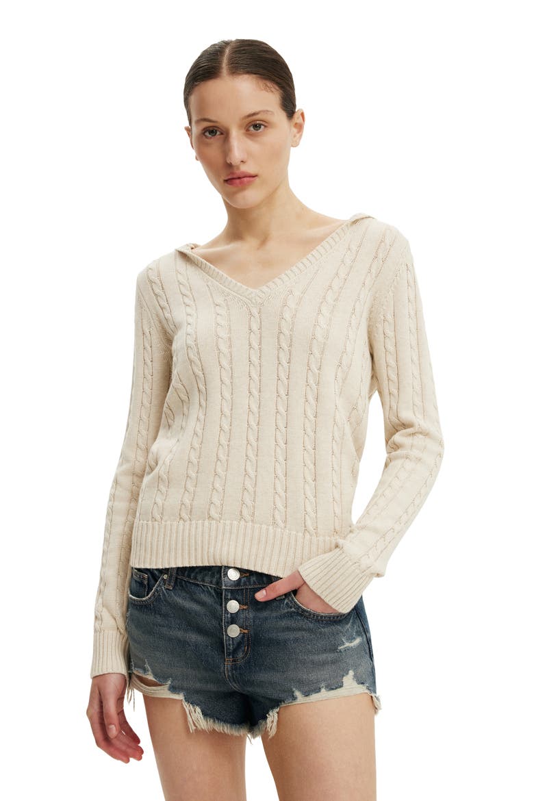 Women's Cotton V Neck Pullover, Main, color, Oatmilk Marle