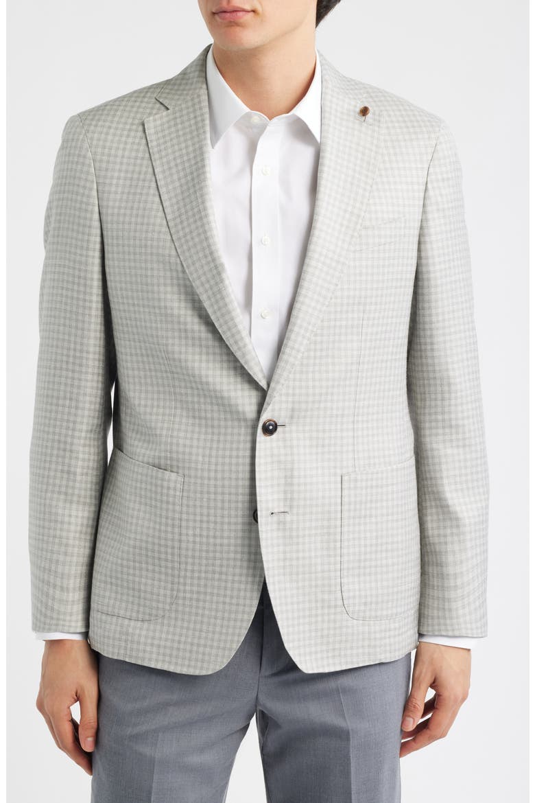 Montgomery Tailored Fit Gingham Check Wool & Silk Blend Sport Coat, Alternate, color, GALE GREY