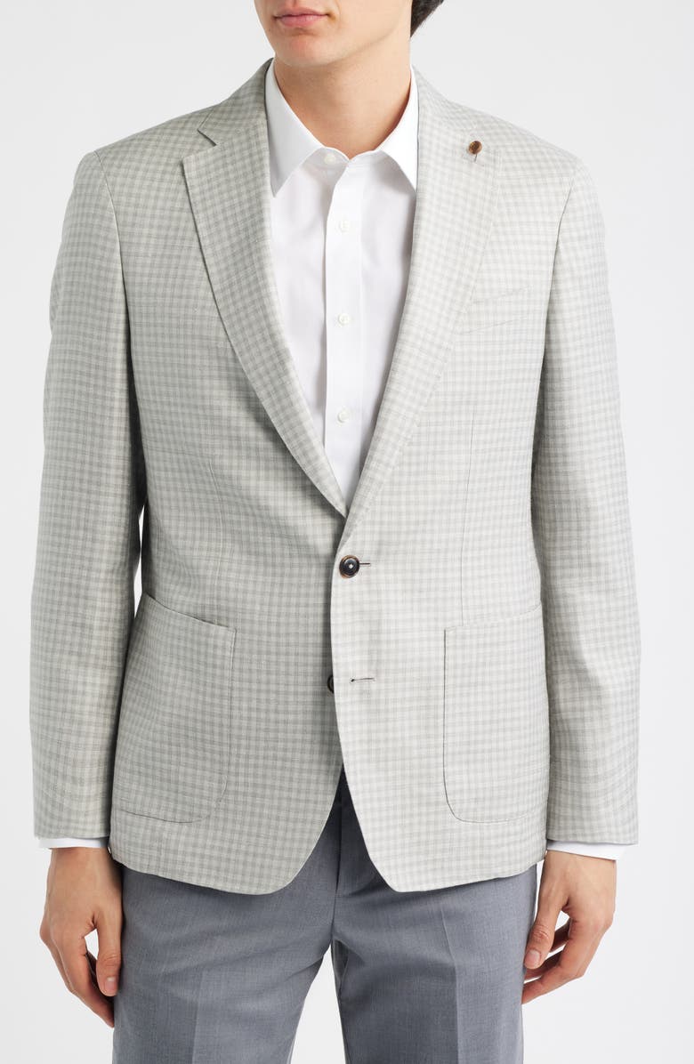 Peter Millar Montgomery Tailored Fit Gingham Check Wool & Silk Blend Sport Coat, Alternate, color, Gale Grey